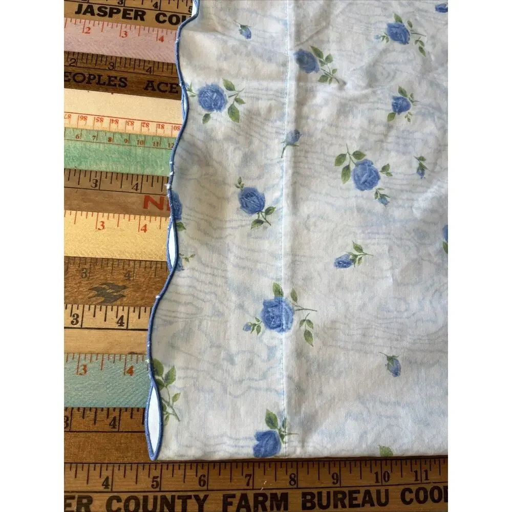 Vintage Cannon Royal Family Percale Full Flat Top Sheet Blue Floral Roses 81X104